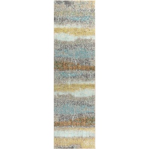 Contemporary POP Modern Abstract Vintage Cream/Yellow 2 ft. 3 in. x 8 ft. Runner Rug