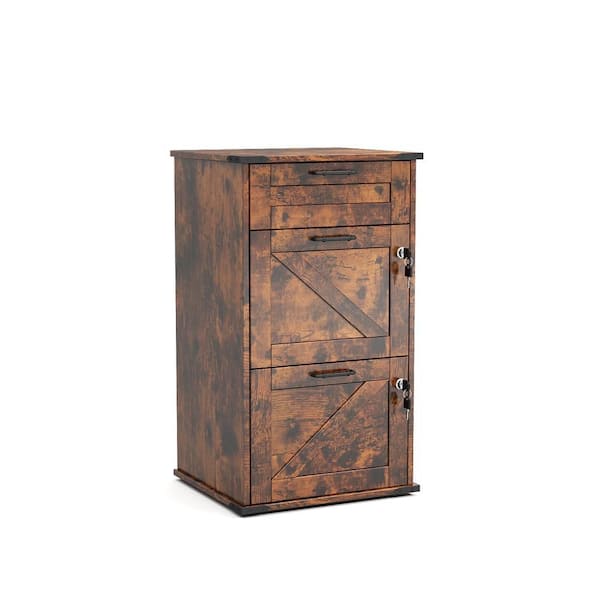 3-Drawer Brown Wood 17. 72 in. W Vertical File Cabinet