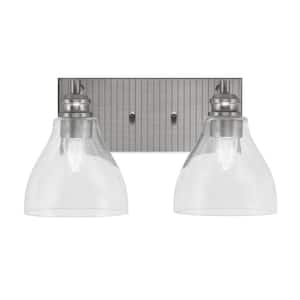 Albany 15.25 in. 2-Light Brushed Nickel Vanity Light with Clear Bubble Glass Shades