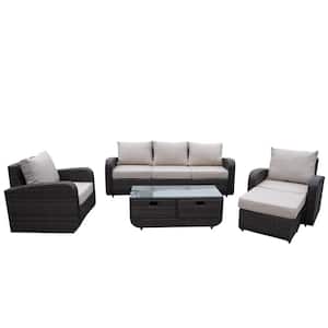 Penny 5-Piece Wicker Patio Conversation Set with Beige Cushions