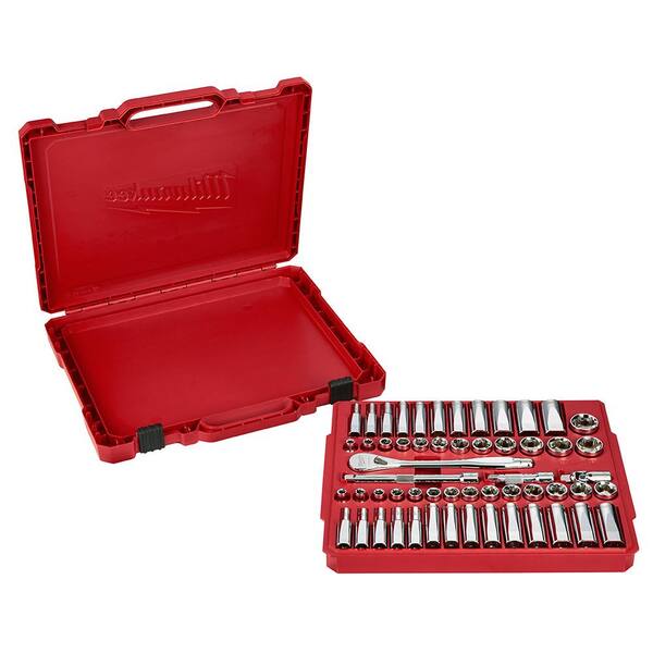 Milwaukee 3/8 in. Drive SAE/Metric Ratchet and Socket Mechanics Tool Set with Hook and Pick Set and Pry Bar Set (66-Piece)