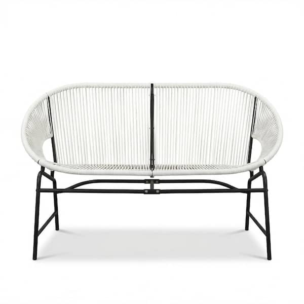 Outdoor Wicker Loveseat, 2-Seat PE Rattan Patio Bench with Iron Frame, Weather-Resistant, Green