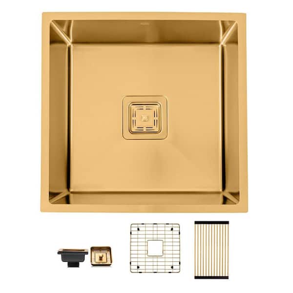 Gold 1/2 in. Radius 16-Gauge Stainless Steel 18 in. Undermount Bar/Prep Sink