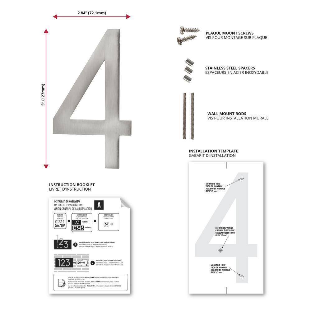 Satin Nickel Floating LED Backlit House Number 4