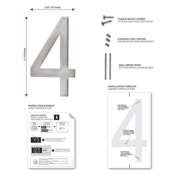 5 in. Satin Nickel LED Backlit House Number 4 AL66004 - The