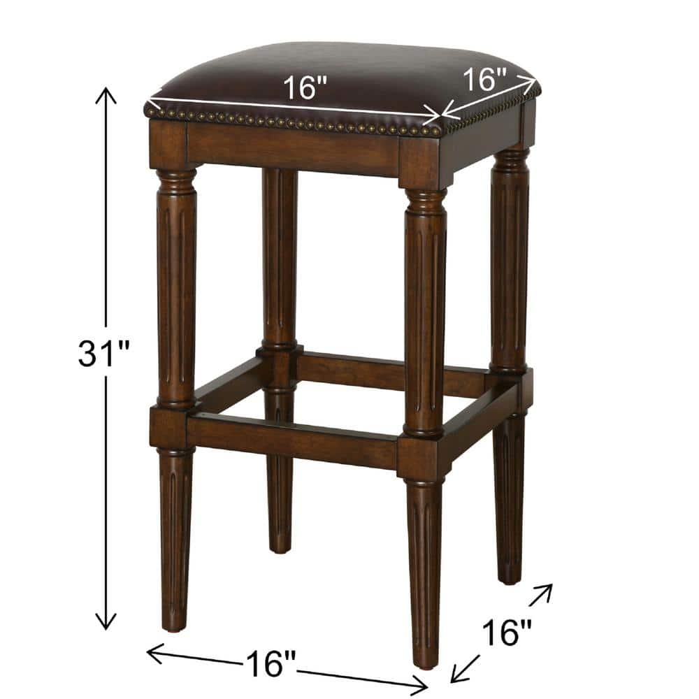 Distressed Walnut 30" Backless Bar Stool with Faux Leather Seat
