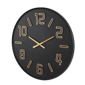 Black Wood Large Wall Clock with Gold Hands and Numbers