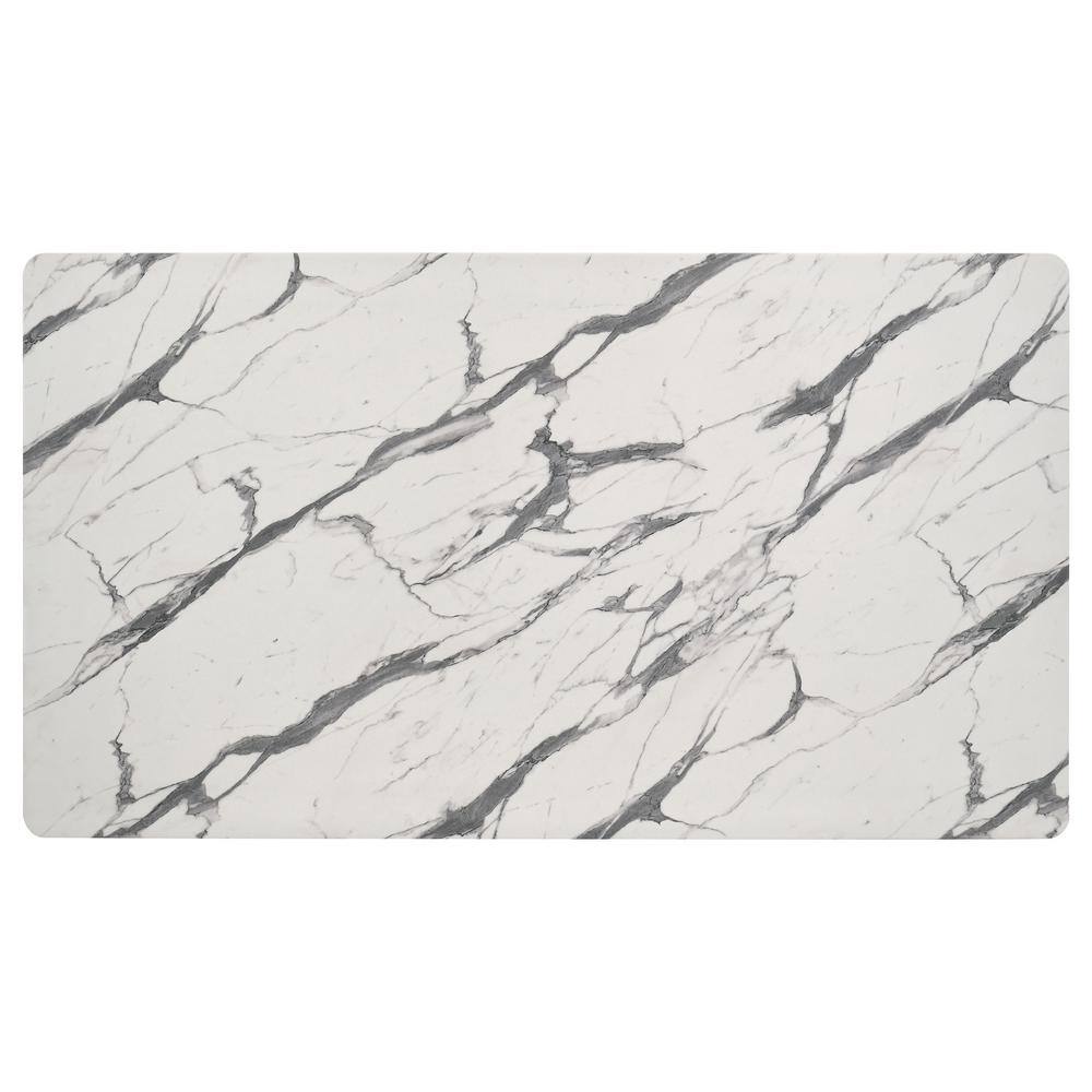White Faux Marble Top Rectangular Dining Table with Black Legs