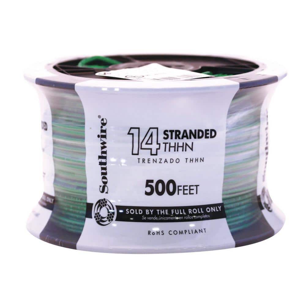 500 Ft Southwire 22959101 Building Wire 14 Awg Thhn Green Nylon Jacket, 