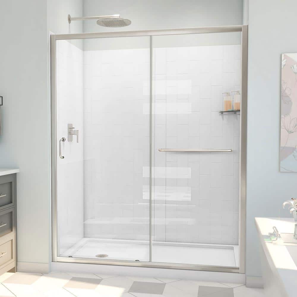 60" x 30" Brushed Nickel Semi-Frameless Shower Kit with Clear Glass