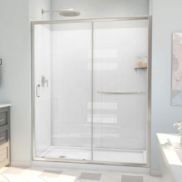 DreamLine 60 in. W x 78-3/4 in. H Sliding Semi- FramelessShower Door Base and White Wall Kit in Brushed Nickel and Clear Glass