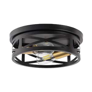 10.6 in. 2-Light Black Flush Mount Ceiling Light with Copper Accents,for Foyer Corridor No Bulbs Included (2-Pack)