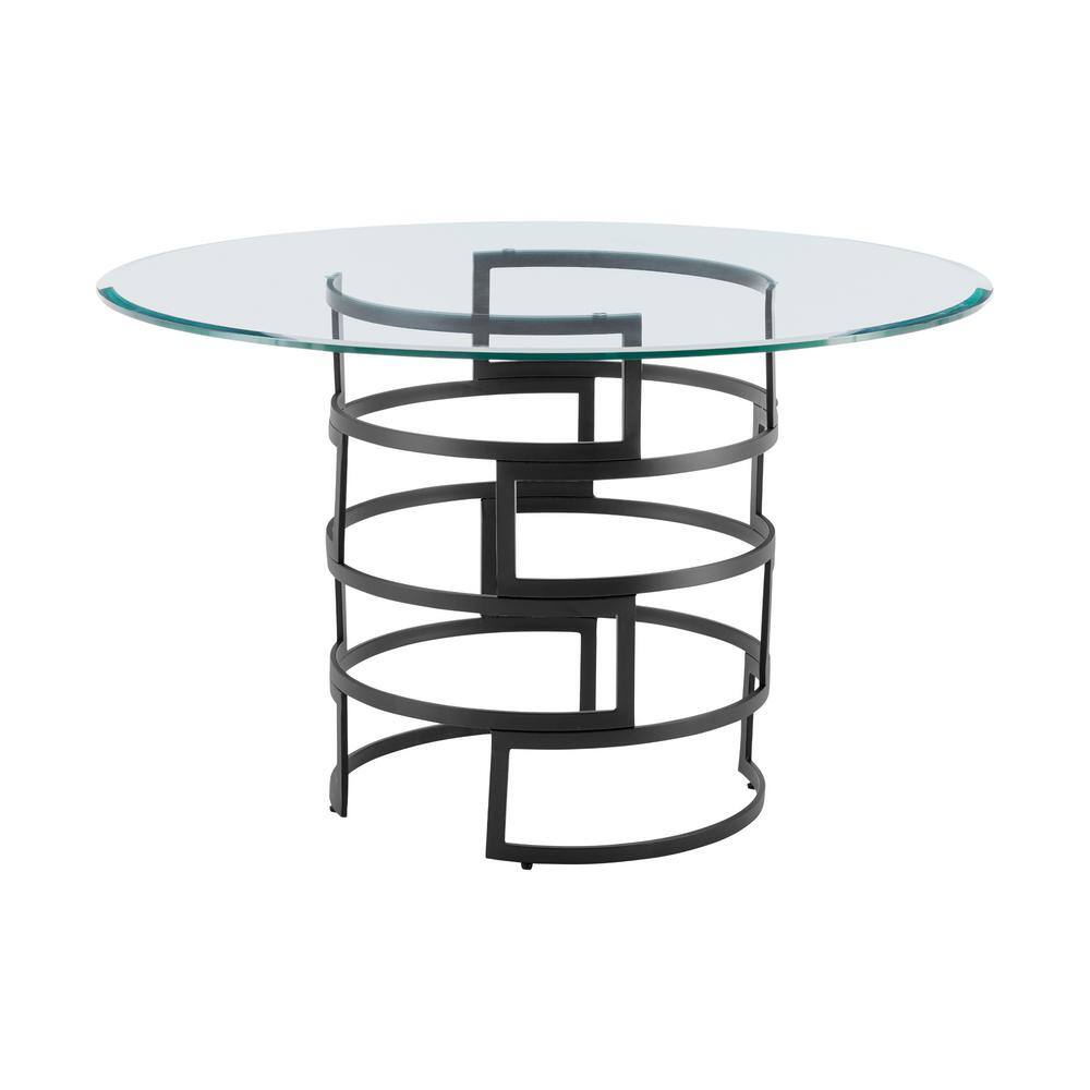 Diaz 48" Round Glass Dining Table with Matte Black Iron Base