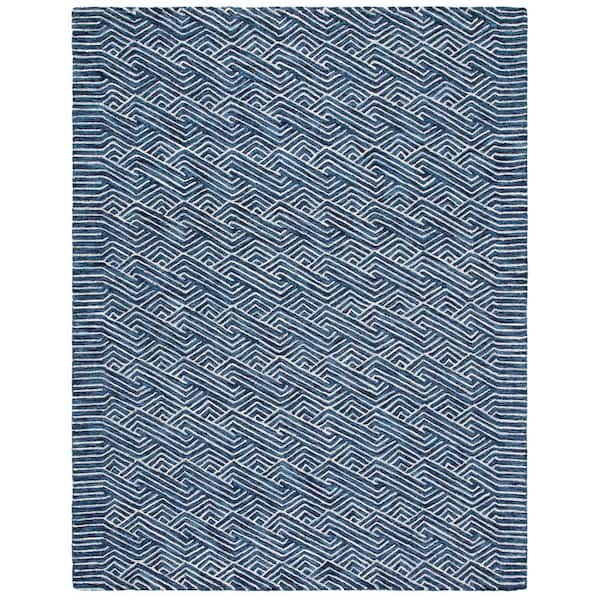 SAFAVIEH Micro-Loop Dark Blue/Ivory 9 ft. x 12 ft. Striped Geometric Area Rug