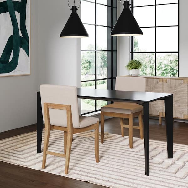 Gracie 18 in. Modern Wood Upholstered Accent Dining Chair, Natural Flax/Light Brown, Set of 2