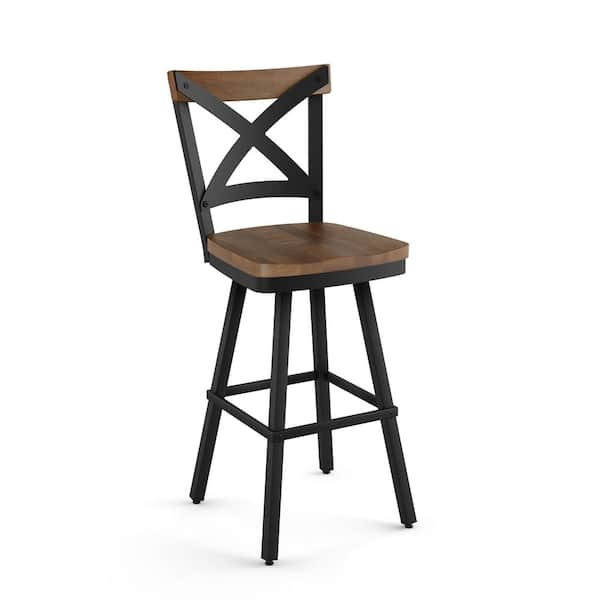 Jasper 26 in. Light Brown Birch Wood / Black Metal Swivel Counter Stool