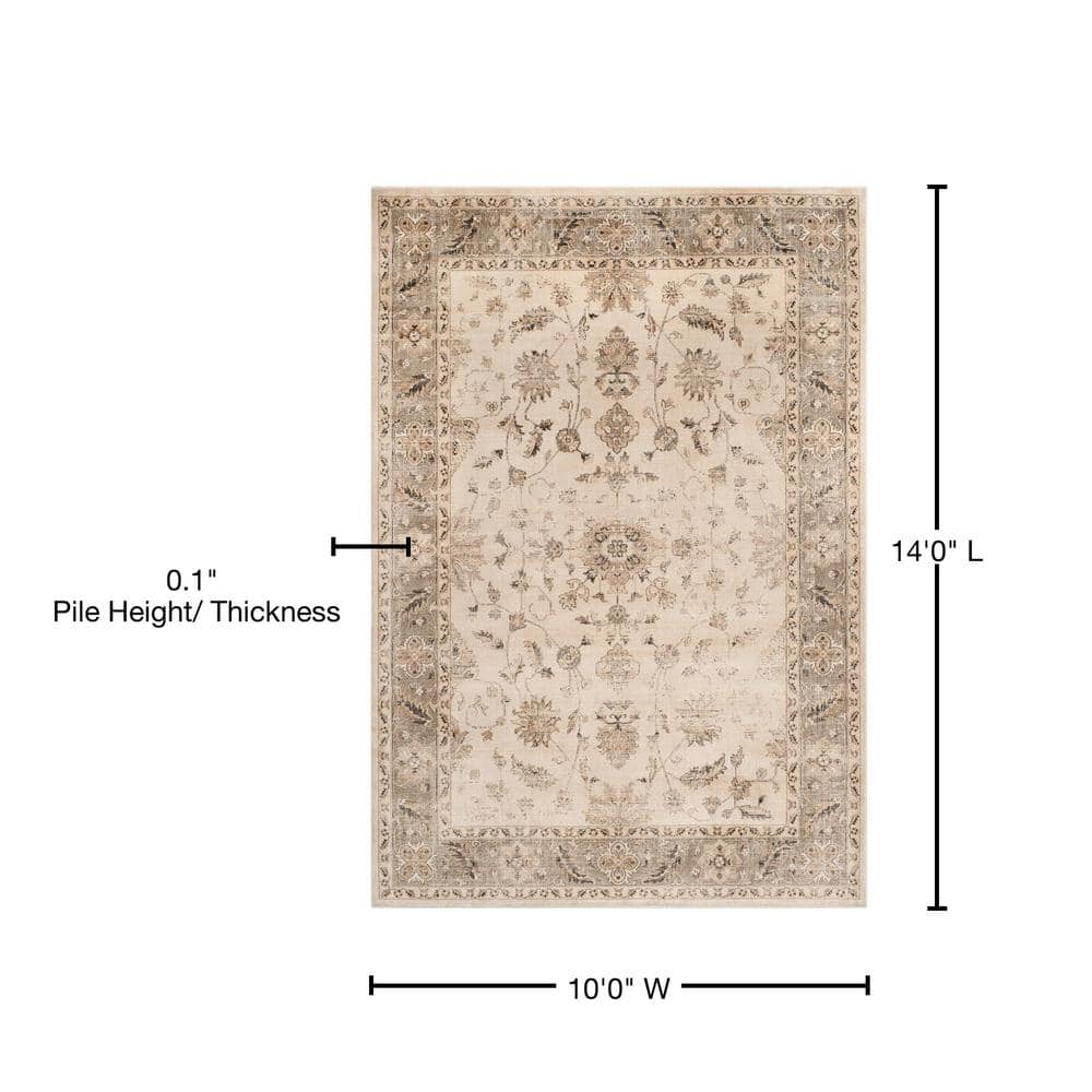 Gray Floral 10' x 14' Wool and Silk Area Rug