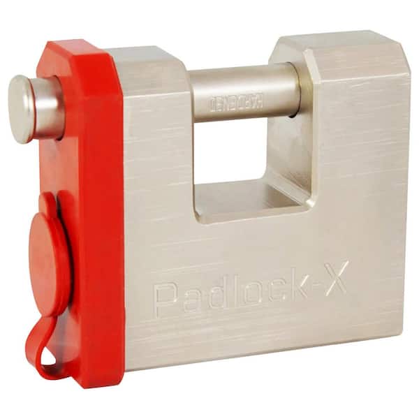 FALCON X, Max Duty Brass Block Padlock (3.8 in. W) with 1/2 in. Dowel Pin, Weatherproof with Red Rubberized Cap
