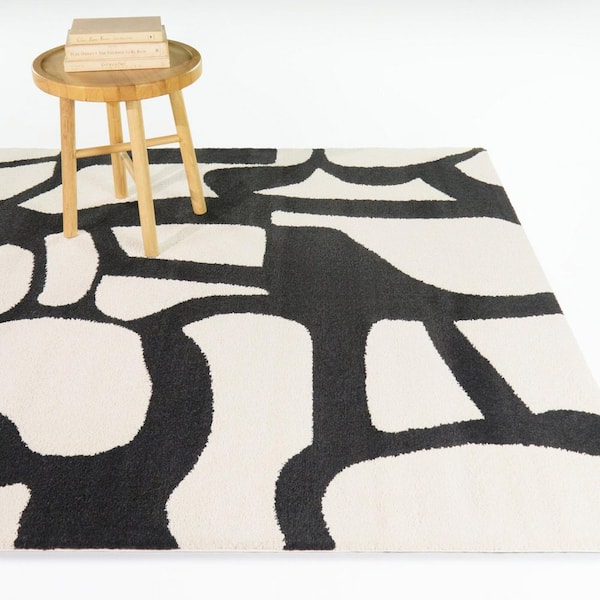 Montanes Cream/Black 5 ft. x 7 ft. Abstract Contemporary Area Rug