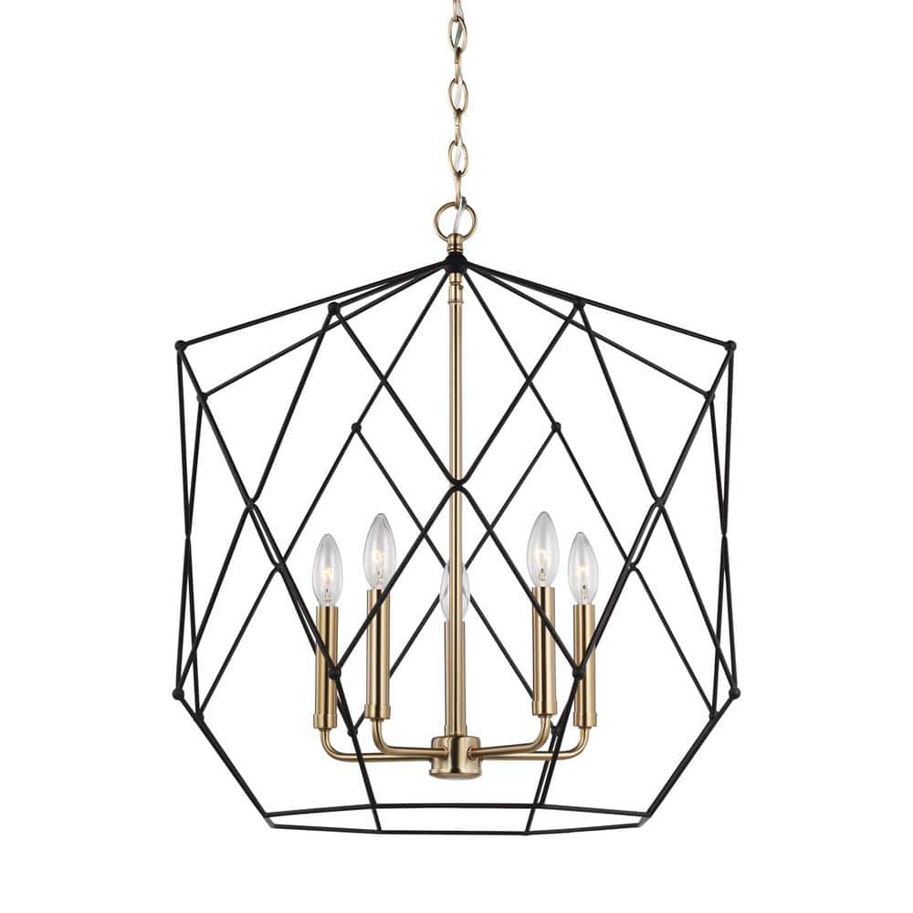 Zarra Satin Brass 5-Light Contemporary Lantern Chandelier
