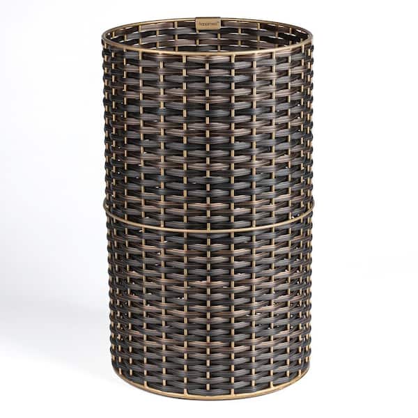 happimess Cecil Modern 4.13 Gal. Faux Wicker Cylinder Waste Basket, Dark Bronze/Gold