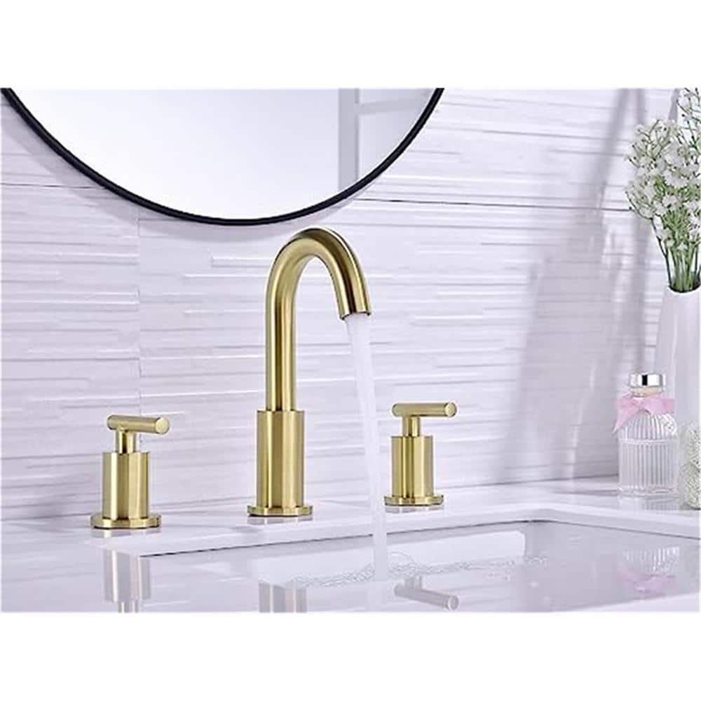 Brushed Gold Brass 2-Handle Widespread Bathroom Faucet Set