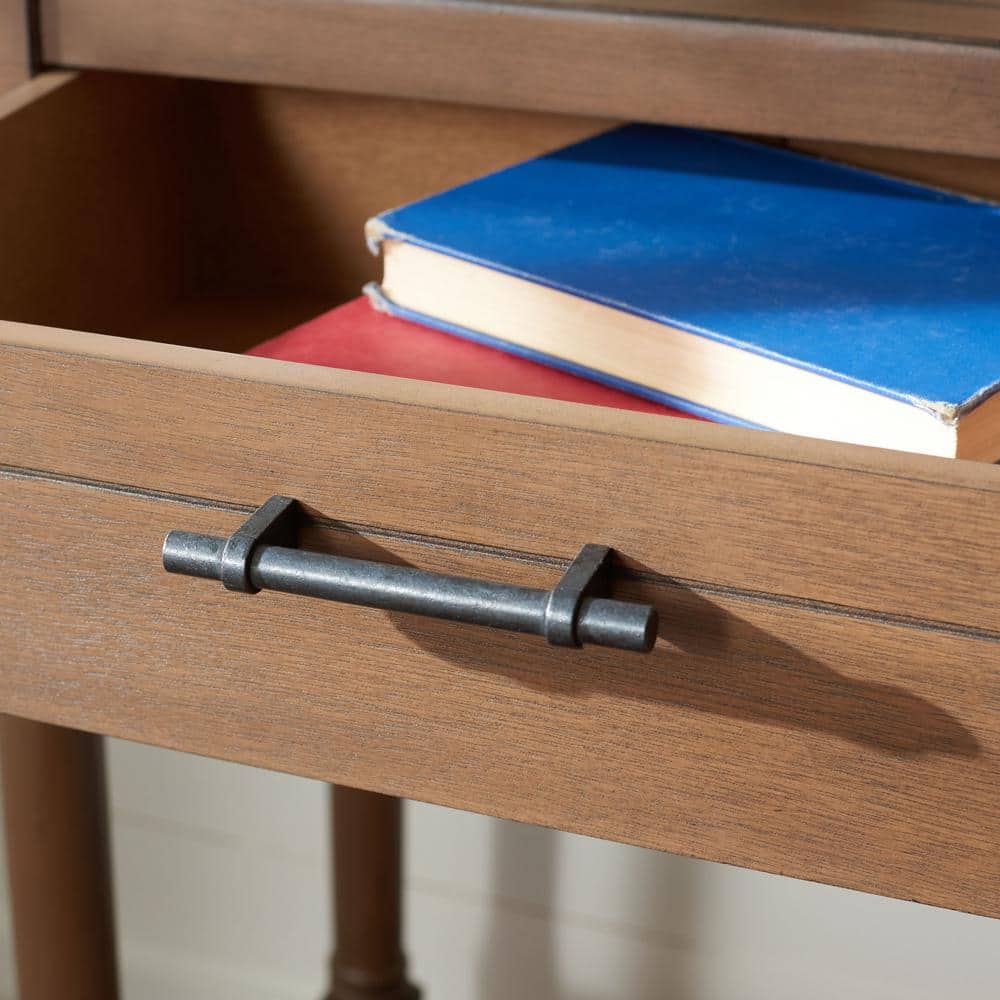 Filbert Brown Wood and Metal Console Table with Storage