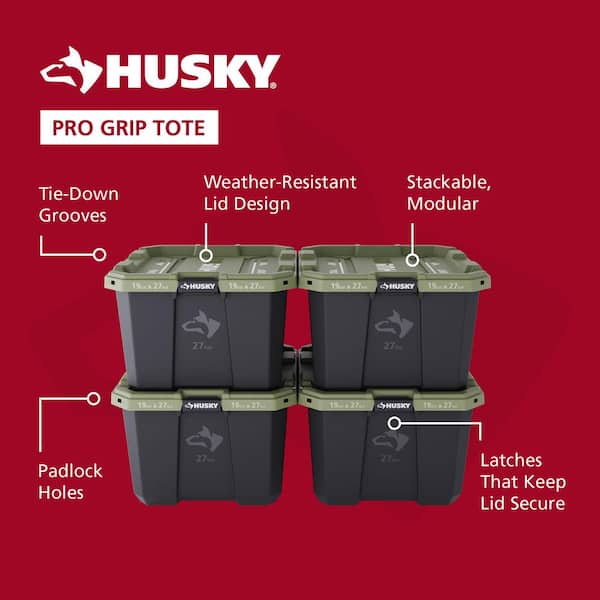 27 Gal. Pro Grip Storage Tote in Black with Army Green Lid (4-Pack)