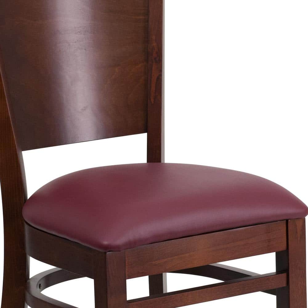 Elegant Walnut Wood Side Chair with Burgundy Vinyl Seat