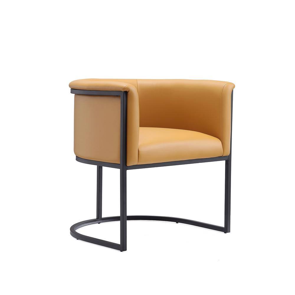 Sculptural Saddle Faux Leather Arm Chair with Metal Frame