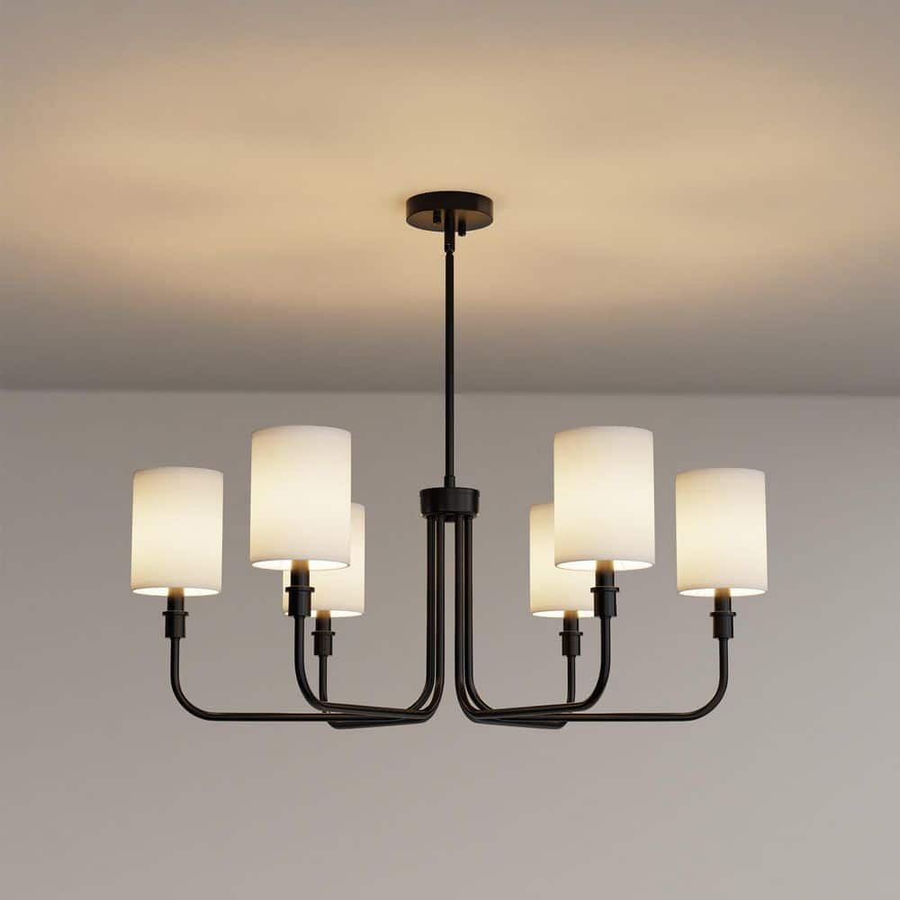 33 in. 6-Light Black Farmhouse Chandelier with White Linen Shades for Dining Room price history on PriceWatchPro
