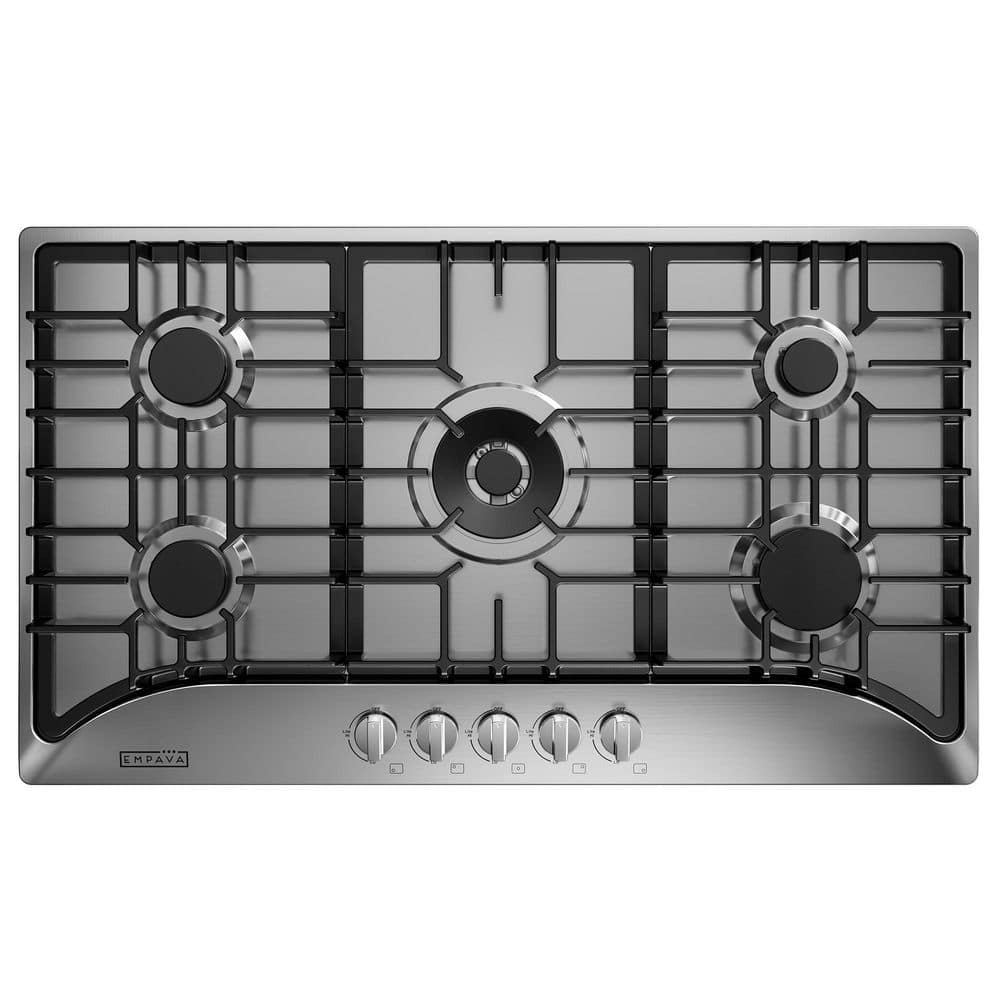 36 in. Built-in Gas Cooktop with 5 Sealed Burners LPG Convertible, 51000-BTUs Power Boil Burner, Stainless Steel Surface