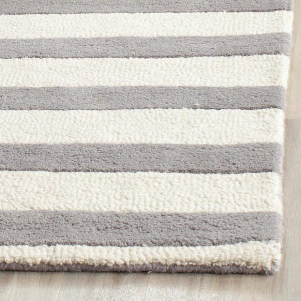 Gray and Ivory Striped Hand-Tufted Wool 6' x 9' Area Rug