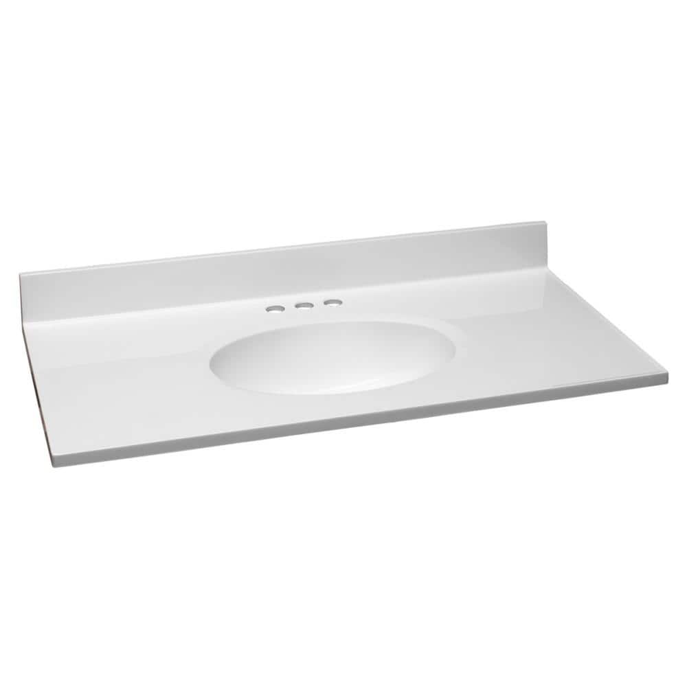 Design House 37 in. W x 19 in. D Cultured Marble Vanity Top in Solid White with Solid White Basin with 4 in. Faucet Spread -  586206