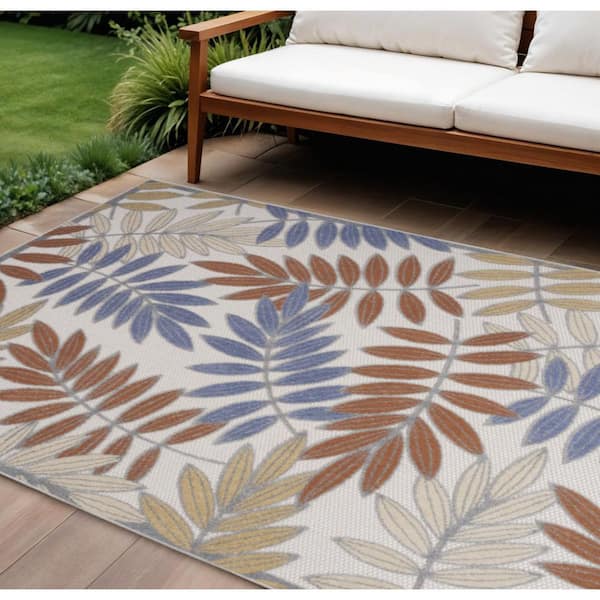 Blue 6 ft. x  9 ft. Woven Abstract Polyester Runner Indoor/Outdoor Area Rug
