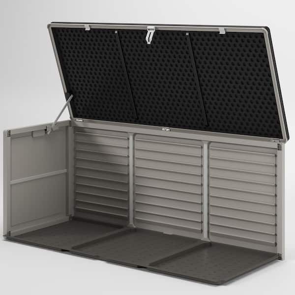 BTMWAY - 130 Gal. Gray Upgraded Resin Deck Box, Outdoor Storage Box Waterproof with Hydraulic Rod and Side Handle, Lockable