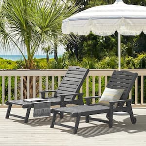 Hampton Dark Gray Plastic Outdoor Chaise Lounge Chair with Adjustable Backrest Pool Lounge Chair and Wheels Set of 2