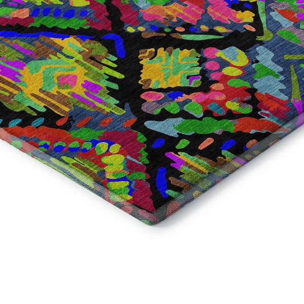 Mayfield Premium Machine Washable Abstract AMF1326 Black 2 ft. 3 in. x 7 ft. 6 in. Runner Rug