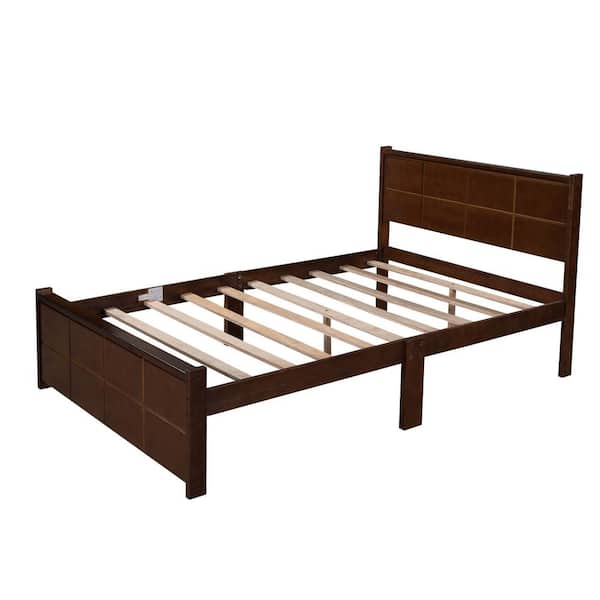 Aisword Medium Walnut Wood Platform Bed, Wood Bed Frame Full Ikea