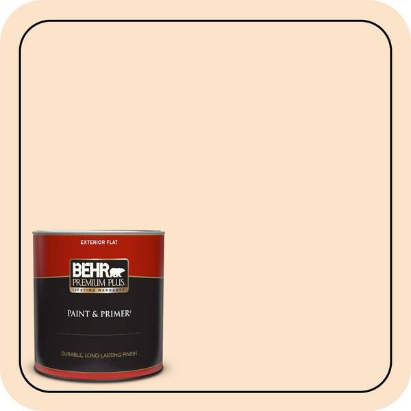 BEHR PREMIUM PLUS 1 qt. #300C-2 Sand Dollar White Flat Exterior Paint & Primer