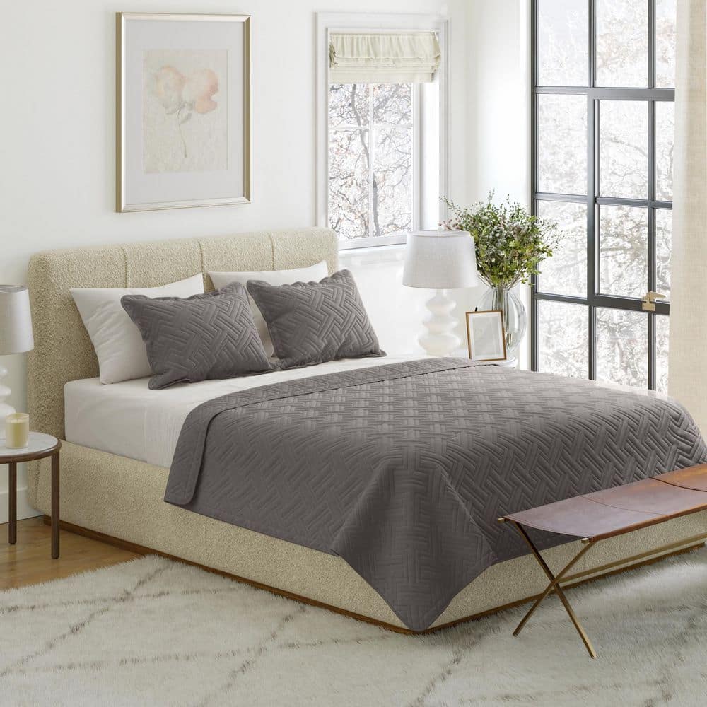 3PC Queen Quilt Set with Shams, Gray price history on PriceWatchPro