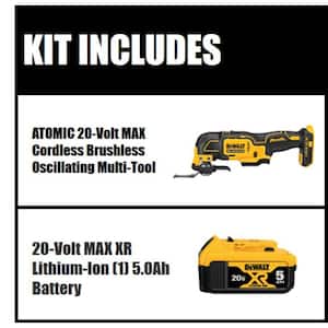 ATOMIC 20V MAX Cordless Brushless Oscillating Multi Tool and (1) 20V 5.0Ah Battery