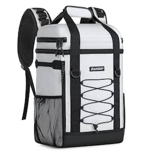 35 qt. Black and White Food and Beverage Soft-Side Cooler Backpack with Padded Top Handle, Mesh Pocket for Camping BBQ