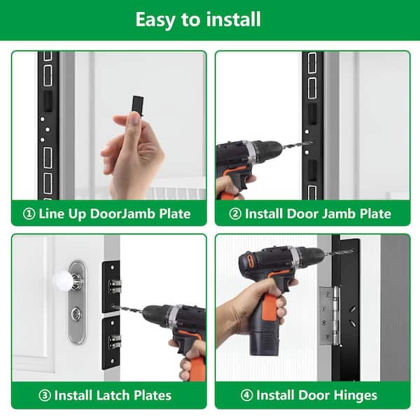 Angel Sar - 46" Heavy Duty Door Reinforcement Set, Door Frame Included 9/64" Long Drill Bit & Door Seal for Jamb Frame & Hinges