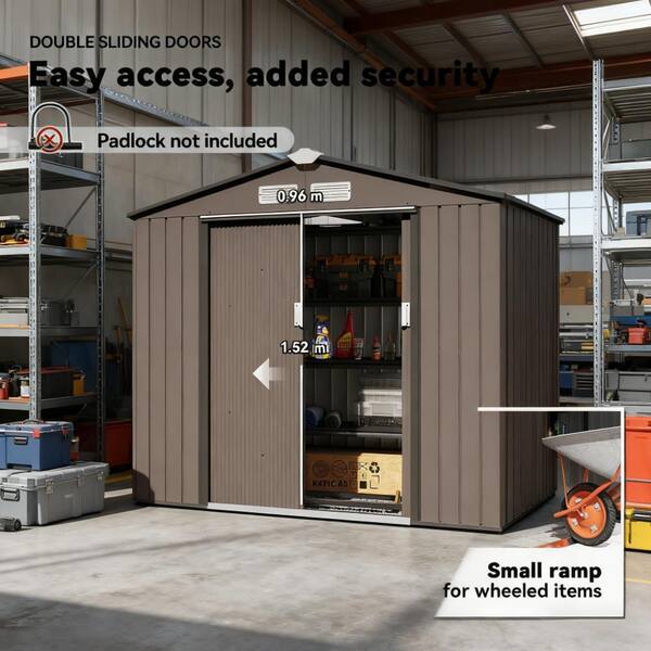 Zeus & Ruta 7 ft. W x 4 ft. D Brown Metal Garden Shed for Outdoor