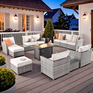 XIZZI Bella 13-Piece Wicker Patio Rectangle Fire Pit Conversation