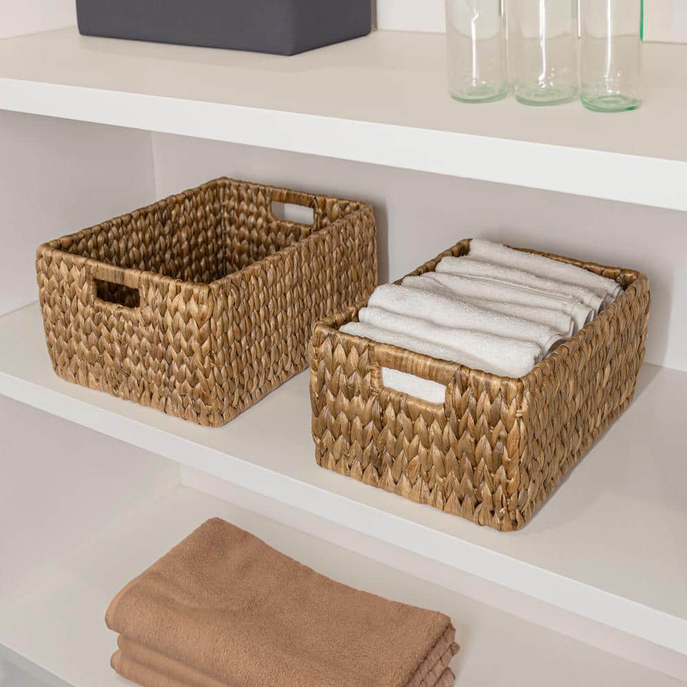 Natural Woven Hyacinth and Steel Square Storage Basket Set