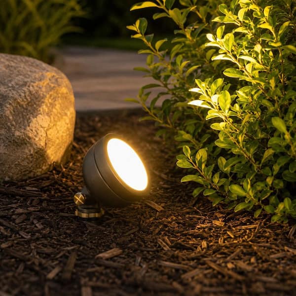 Low Voltage Bronze Hardwired Outdoor Brass Mini Round Flood Light with 3W LED Bulb & Stake