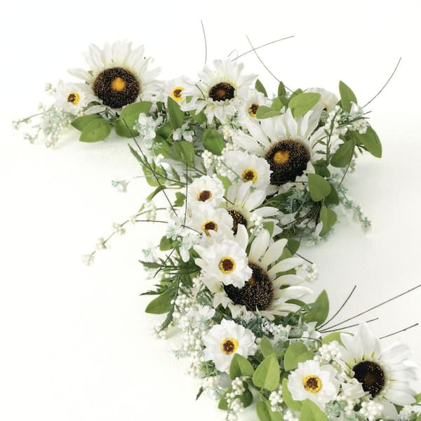 SULLIVANS 5.5 ft. Artificial Sunflower and Wispy Berry Garland, White