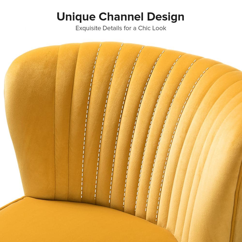 Mustard Velvet Armless Accent Chair with Gold Legs